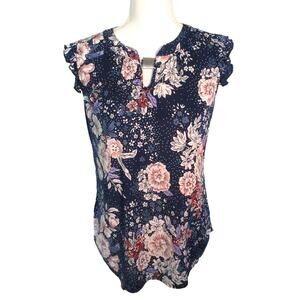 Perception Concept Women's Sleeveless Blue Floral Print Stretch Shirt Size Sm.
